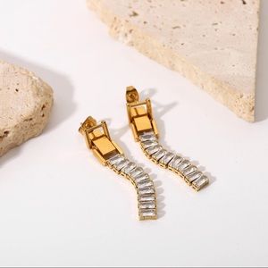 18K Gold Plated Fancy Square Cubic Zirconia Gold Tone Tennis Earrings